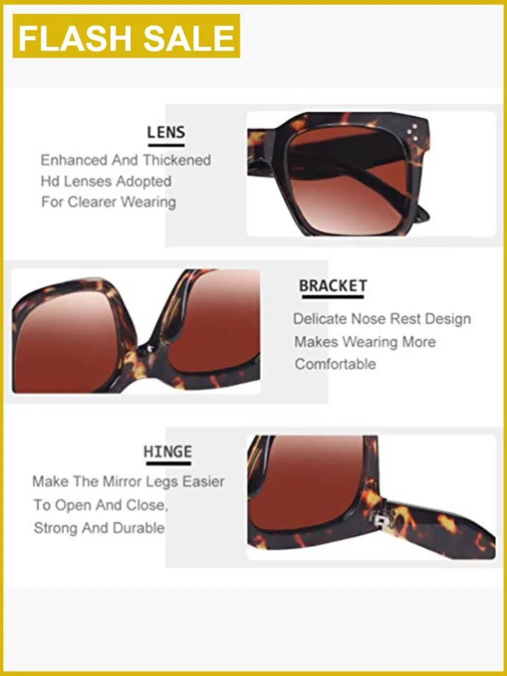 Oversized Square Sunglasses UV400 Flat Lens Retro Wrap Around